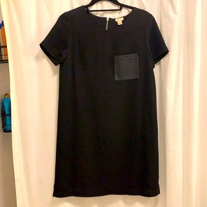 Black J Crew Shift Dress w/ leather pocket